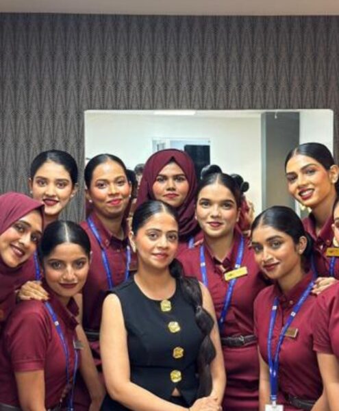 Neerja School of Aviation air hostess training students with faculty at Ernakulam Kochi campus — top air hostess training institute in Kerala