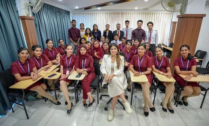 Neerja School of Aviation cabin crew students in uniform Kochi Kerala placement